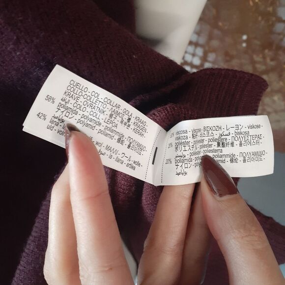 Zara Wool Blend Burgundy Polo Style Sweater with Gray Collar - Picture 8 of 14